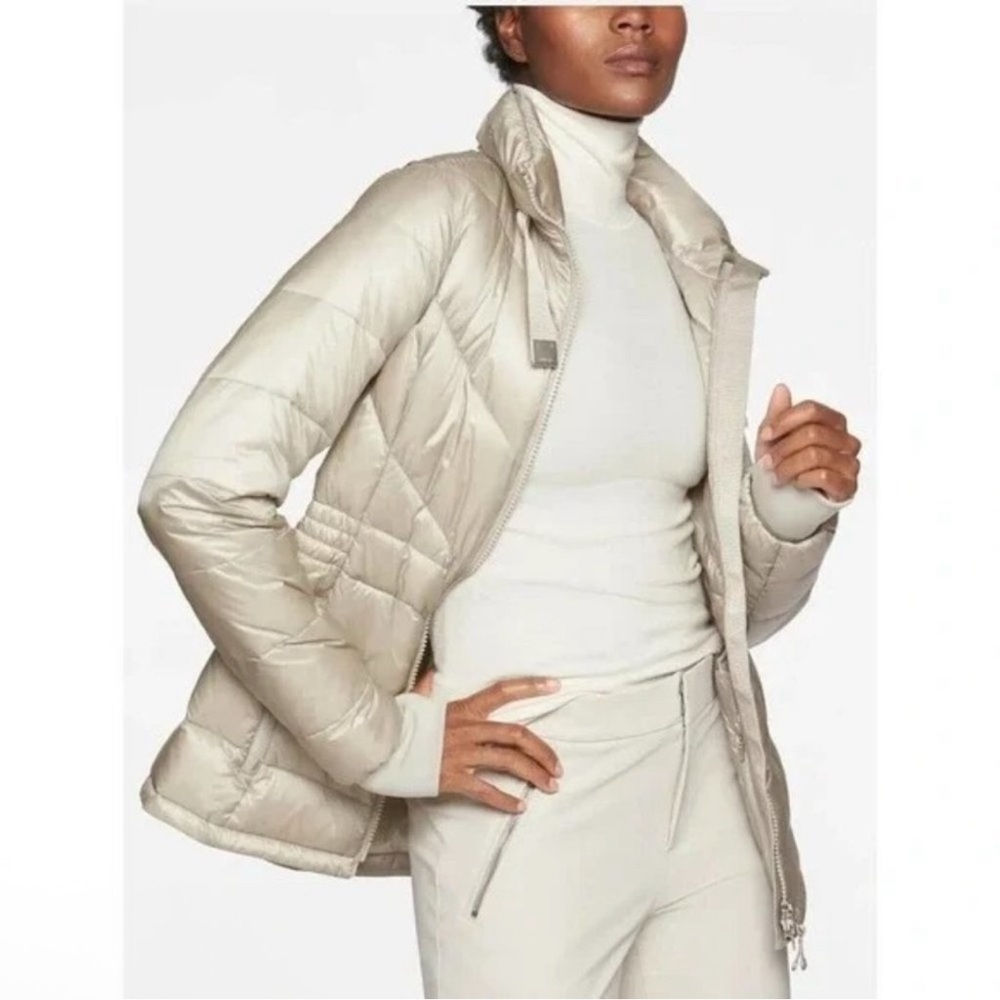 Athleta Women's Goose Down Beige Puffer Jacket - Picture 1 of 9
